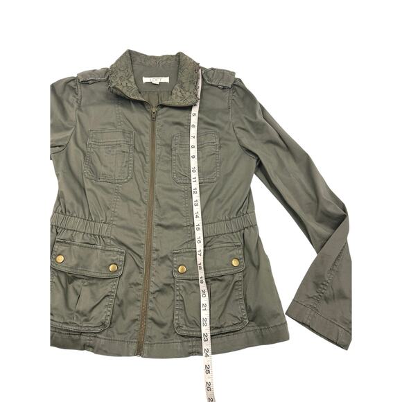 Ann Taylor LOFT Womens Green Y2K Crochet Lace Military Field Jacket Sz S - Picture 9 of 11